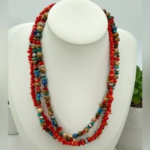 Carolyn Pollack Relios Coral Turquoise MultiGemstone 3 Strand Sterling Necklace